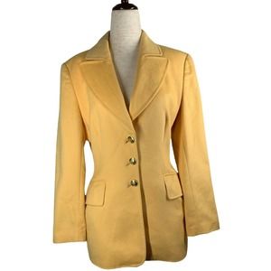 Womens ESCADA Rabbit & Virgin Wool Collared Yellow Coat Jacket Size 36 Lined WOW
